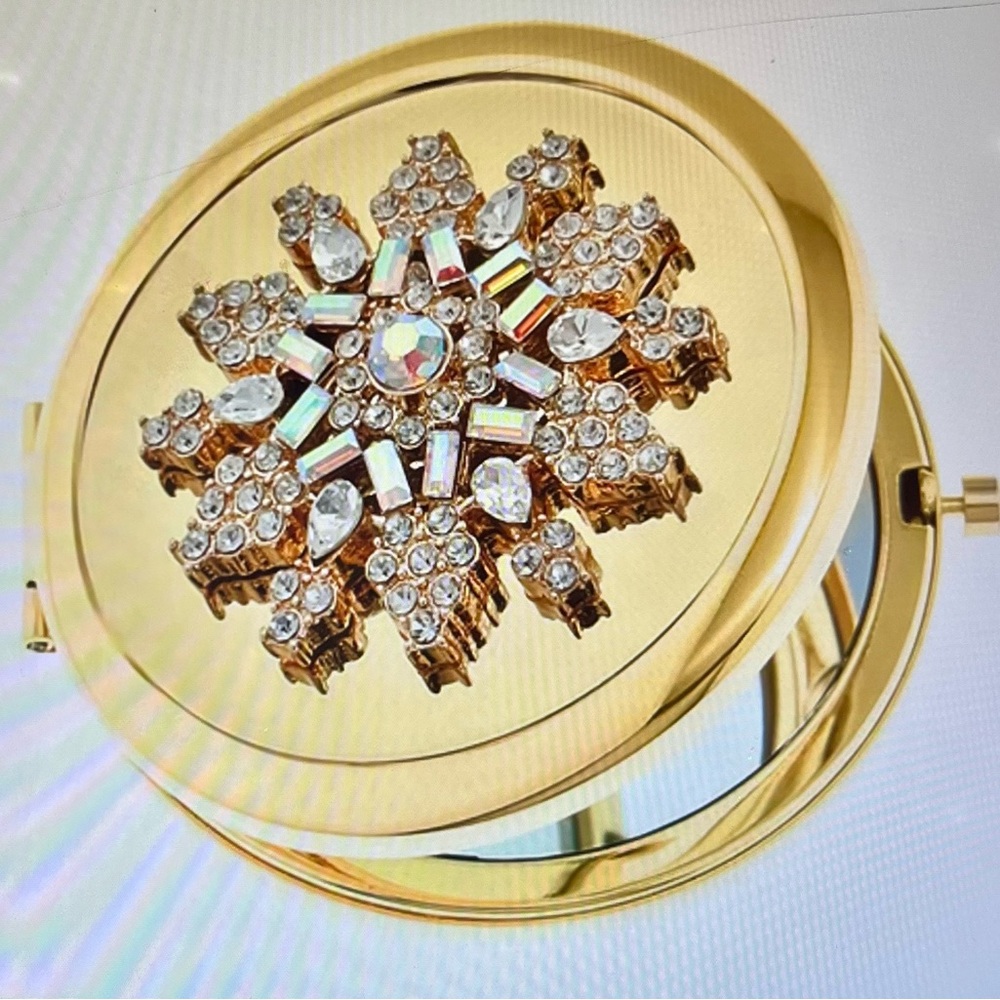Monet Gold Compact Mirror with Crystals